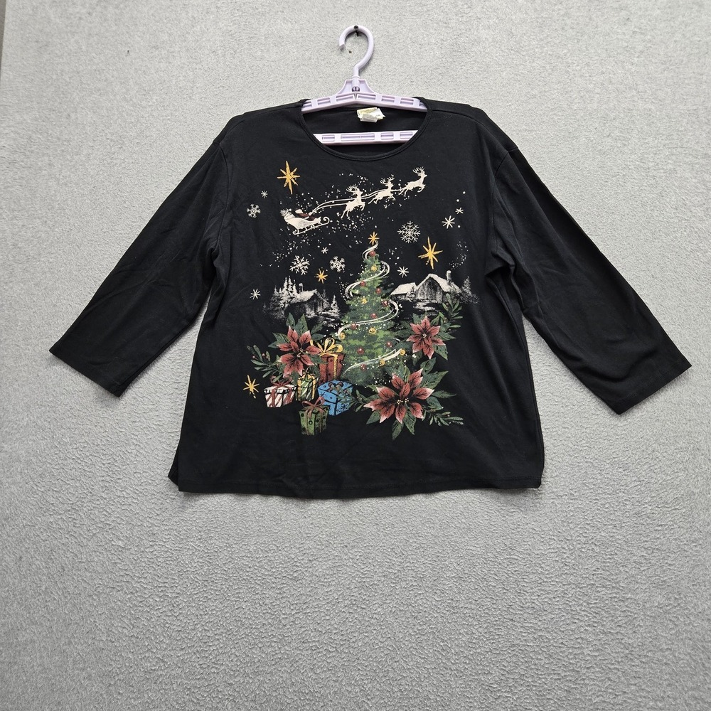 Jess & Jane Women Shirt XL Black Graphic Dear Santa Christmas Print Y2K